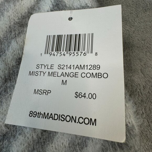 89th. & Madison NWT Women's Open Cardigan Hoodie Size Medium Grey and white - Picture 8 of 9